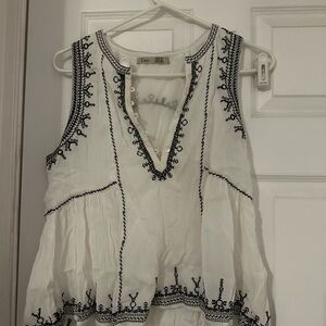 Dex Ivory and Navy Embroidered Blouse